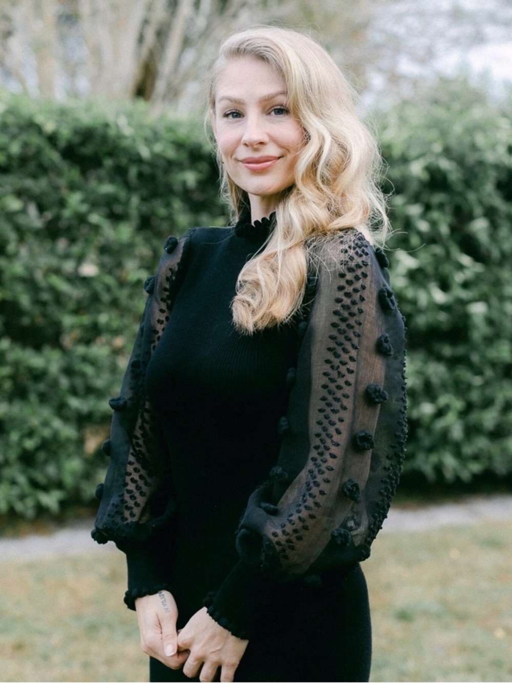 Almost Famous Black Ribbed Bodycon Dress with Sheer Puff Sleeves - Picture 3 of 7